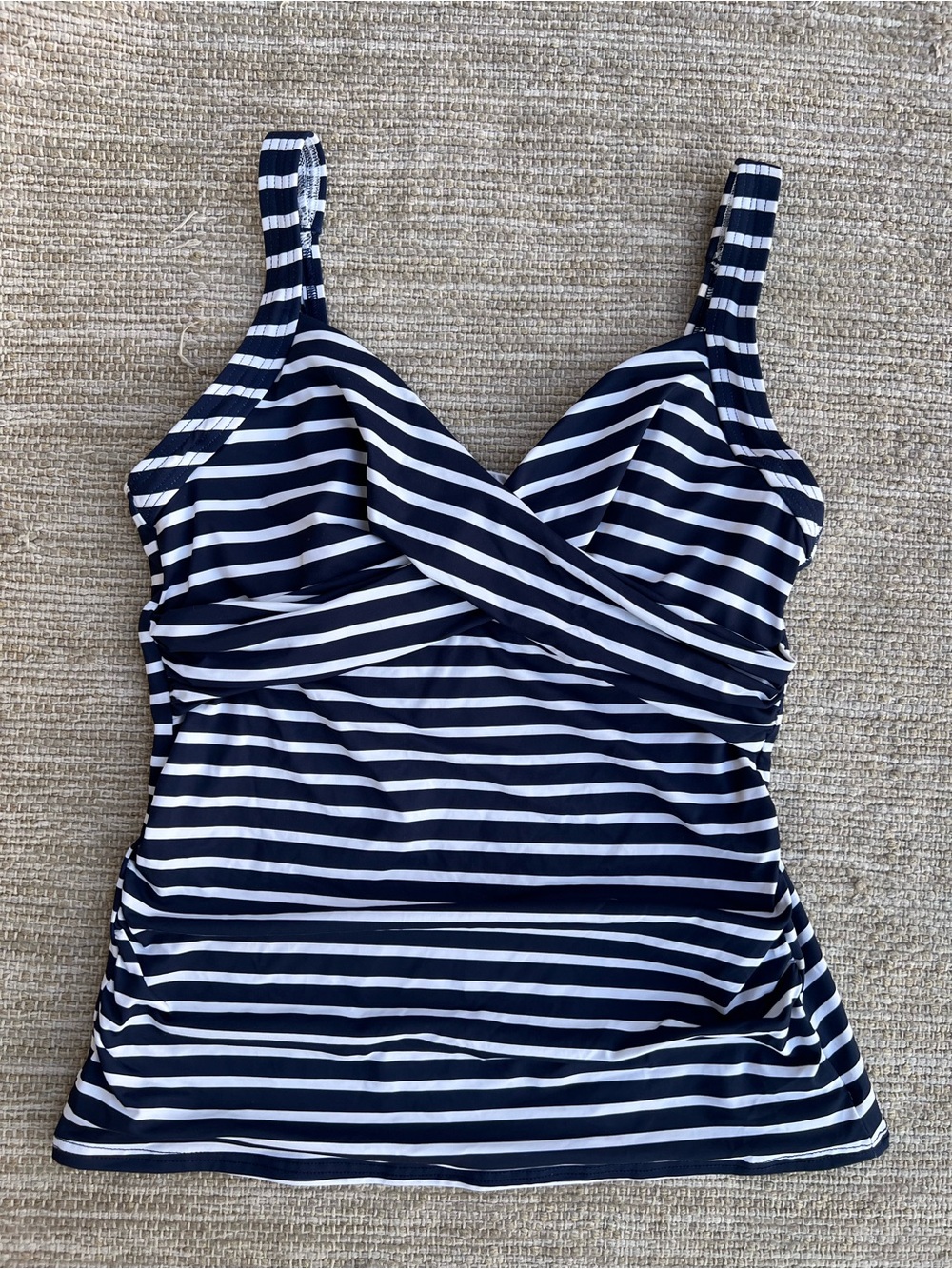 Lands End Nautical Navy White Stripe Sweetheart Wrap Underwire Tankini Top 8